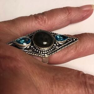 Labradorite Blue Topaz Stamped 925 Sterling Silver Ring
